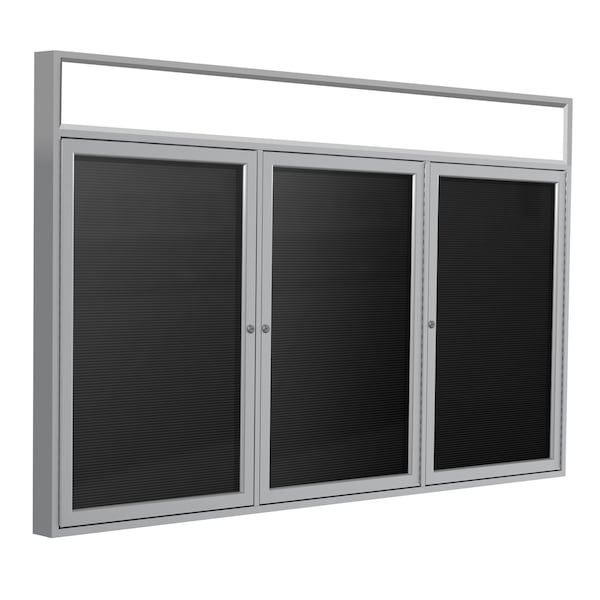 Ghent Enclosed Letter Board, 3 Door, Vnyl, Indr/Outdr, Ill Hdlnr, 4 ft H x 6 ft W, Black PABLX9-BK - main